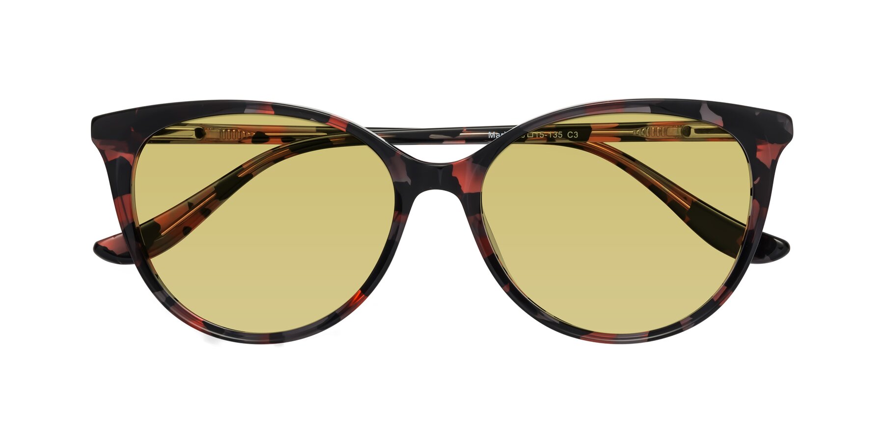 Folded Front of Maria in Red Tortoise with Medium Champagne Tinted Lenses