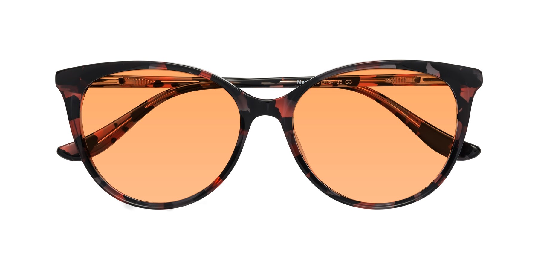 Folded Front of Maria in Red Tortoise with Medium Orange Tinted Lenses