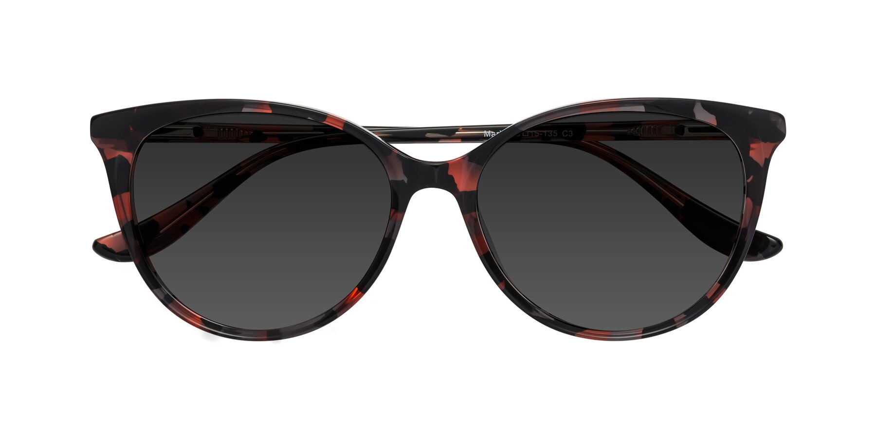 Folded Front of Maria in Red Tortoise with Gray Tinted Lenses