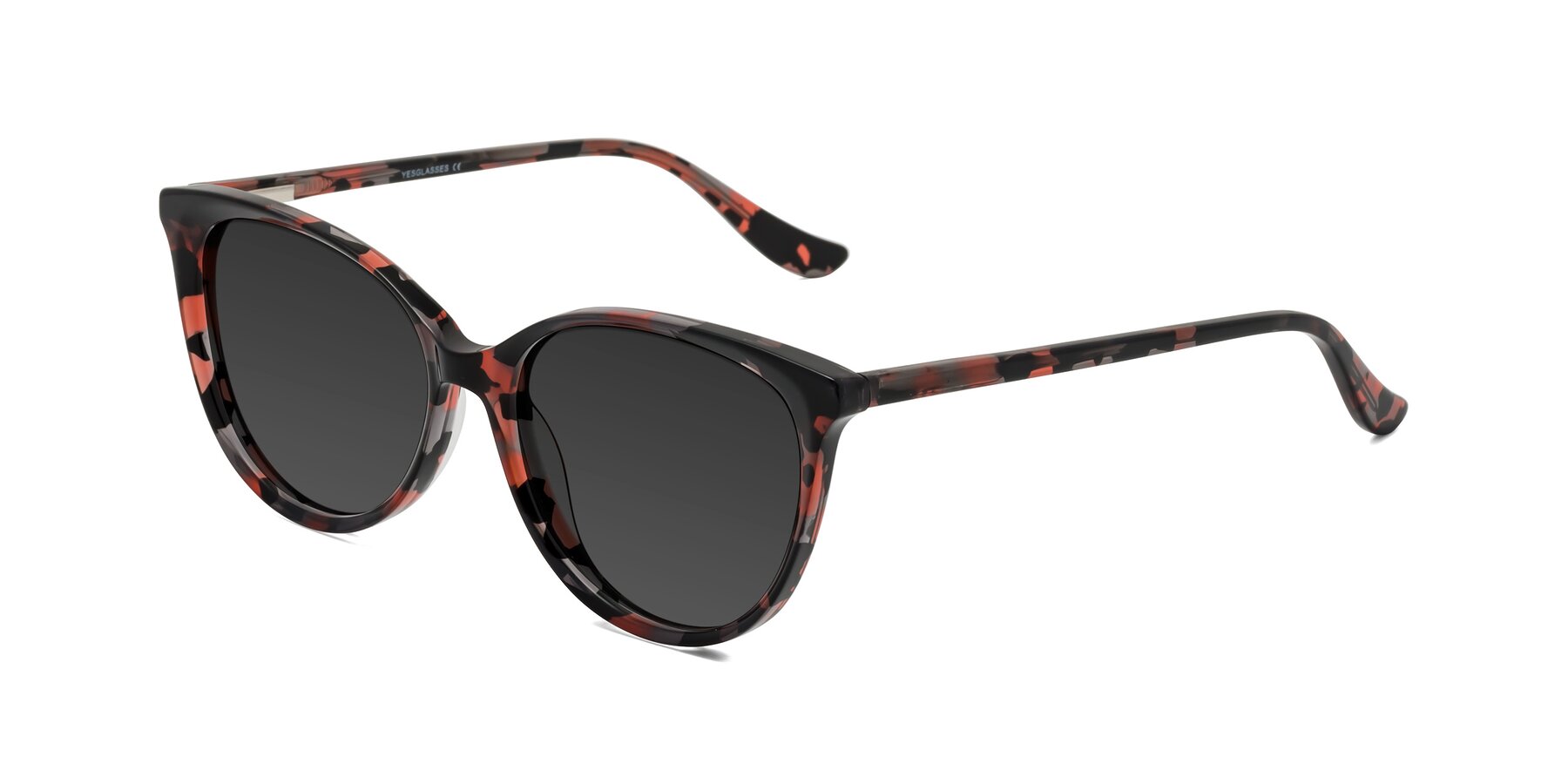 Angle of Maria in Red Tortoise with Gray Tinted Lenses