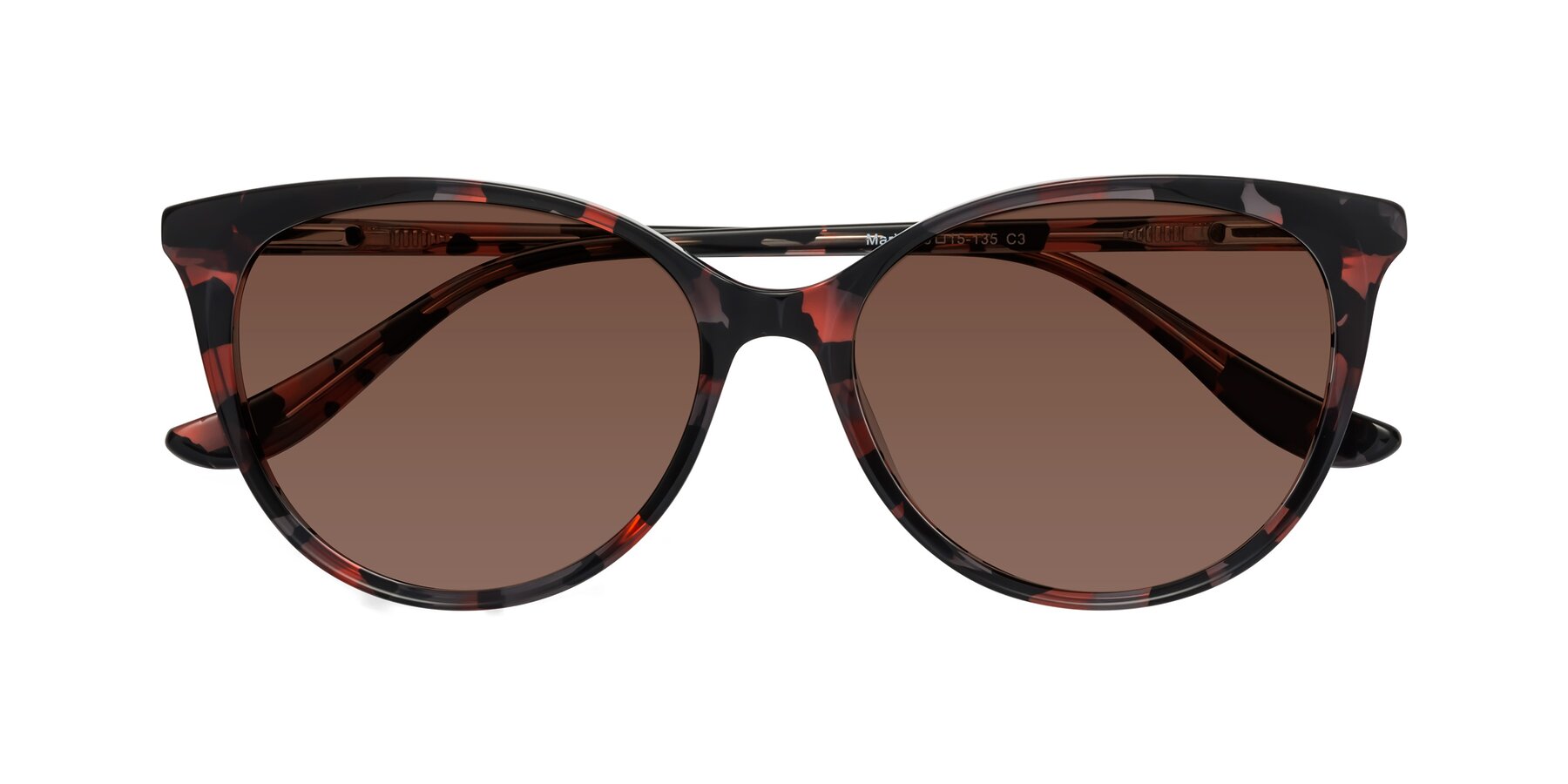 Folded Front of Maria in Red Tortoise with Brown Tinted Lenses