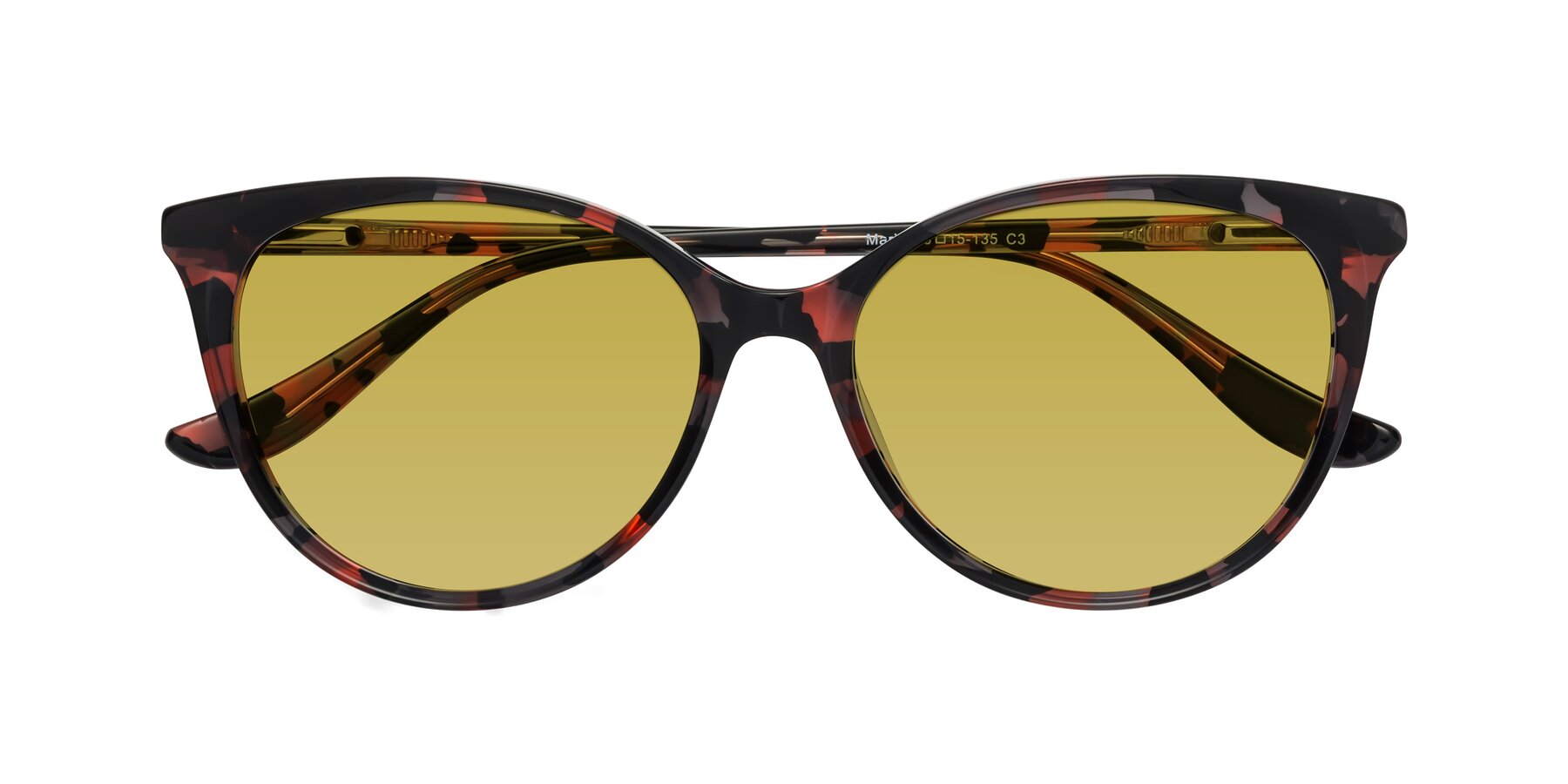 Folded Front of Maria in Red Tortoise with Champagne Tinted Lenses