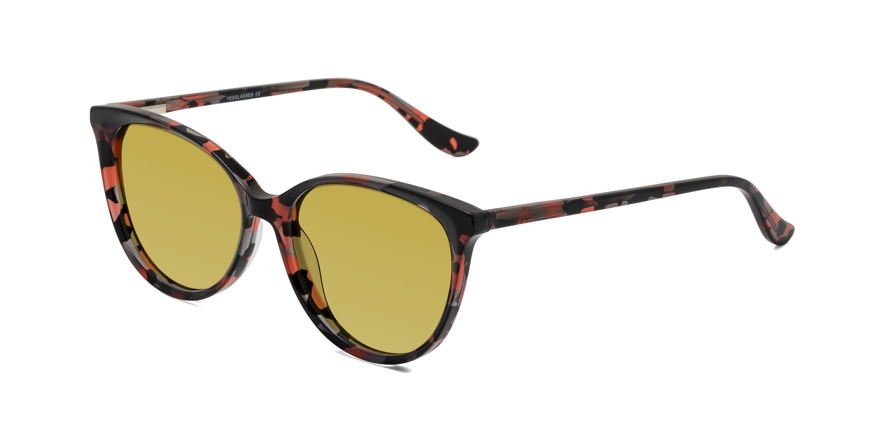 Angle of Maria in Red Tortoise with Champagne Tinted Lenses