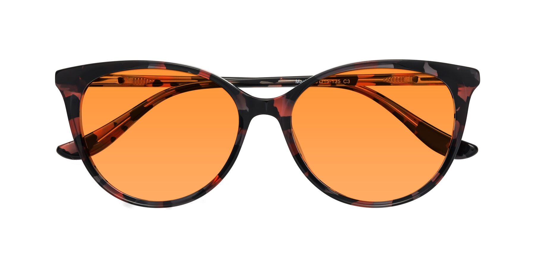 Folded Front of Maria in Red Tortoise with Orange Tinted Lenses