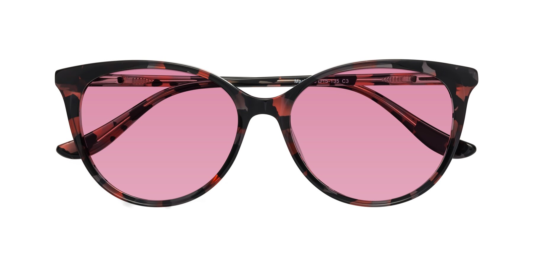 Folded Front of Maria in Red Tortoise with Medium Wine Tinted Lenses