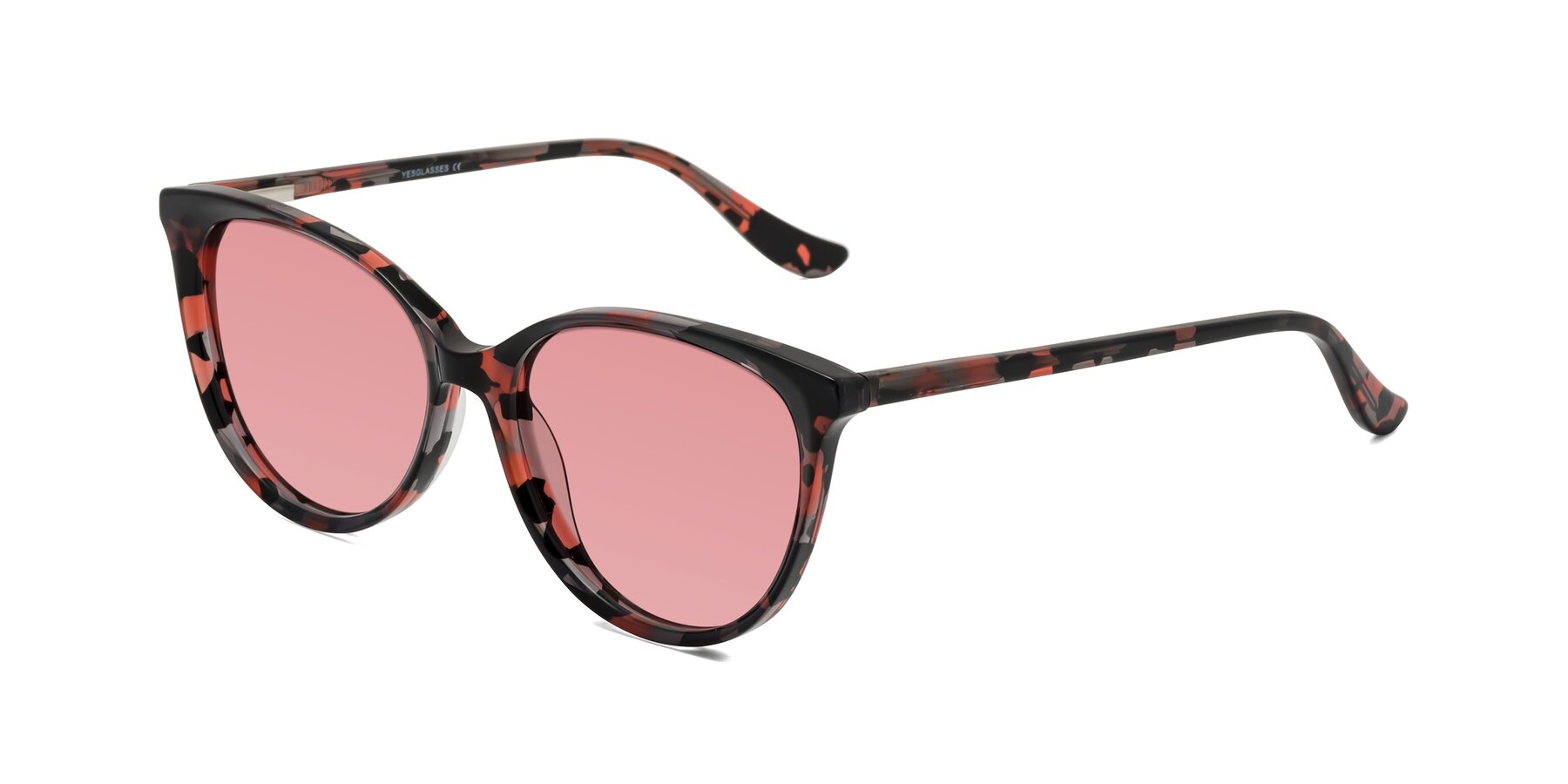 Angle of Maria in Red Tortoise with Medium Garnet Tinted Lenses