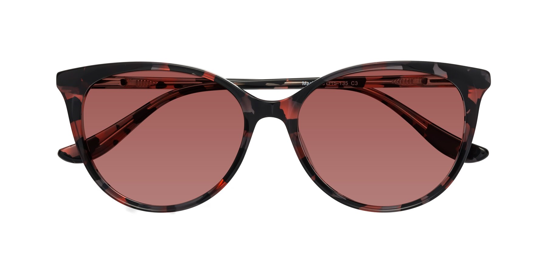 Folded Front of Maria in Red Tortoise with Garnet Tinted Lenses