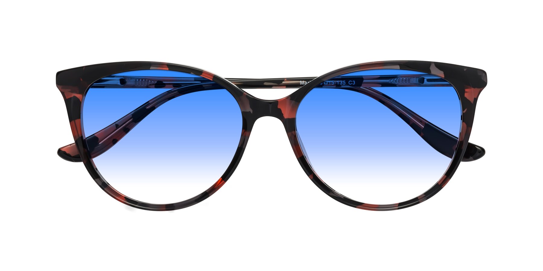 Folded Front of Maria in Red Tortoise with Blue Gradient Lenses