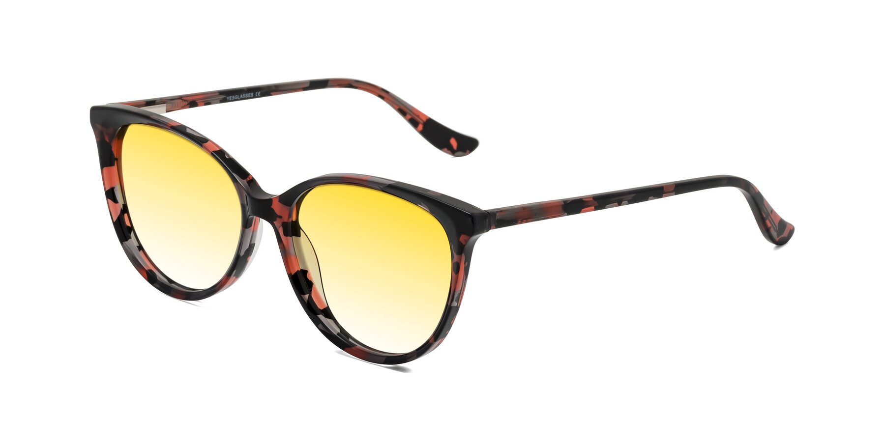 Angle of Maria in Red Tortoise with Yellow Gradient Lenses