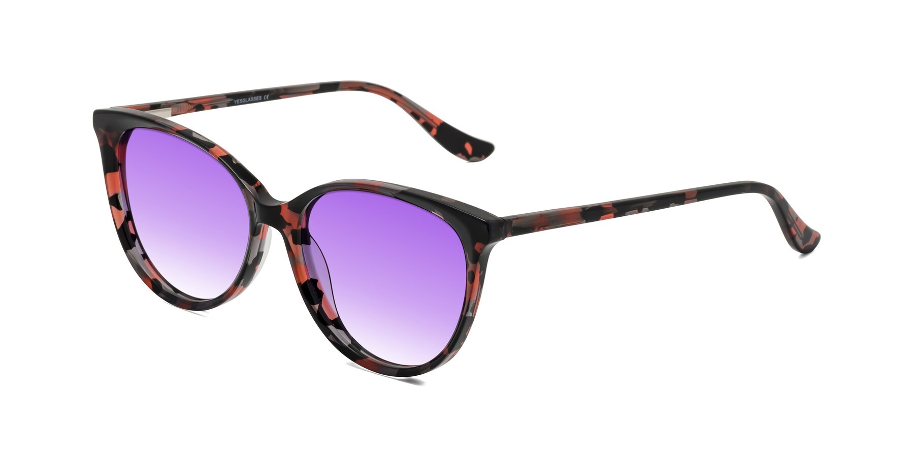 Angle of Maria in Red Tortoise with Purple Gradient Lenses