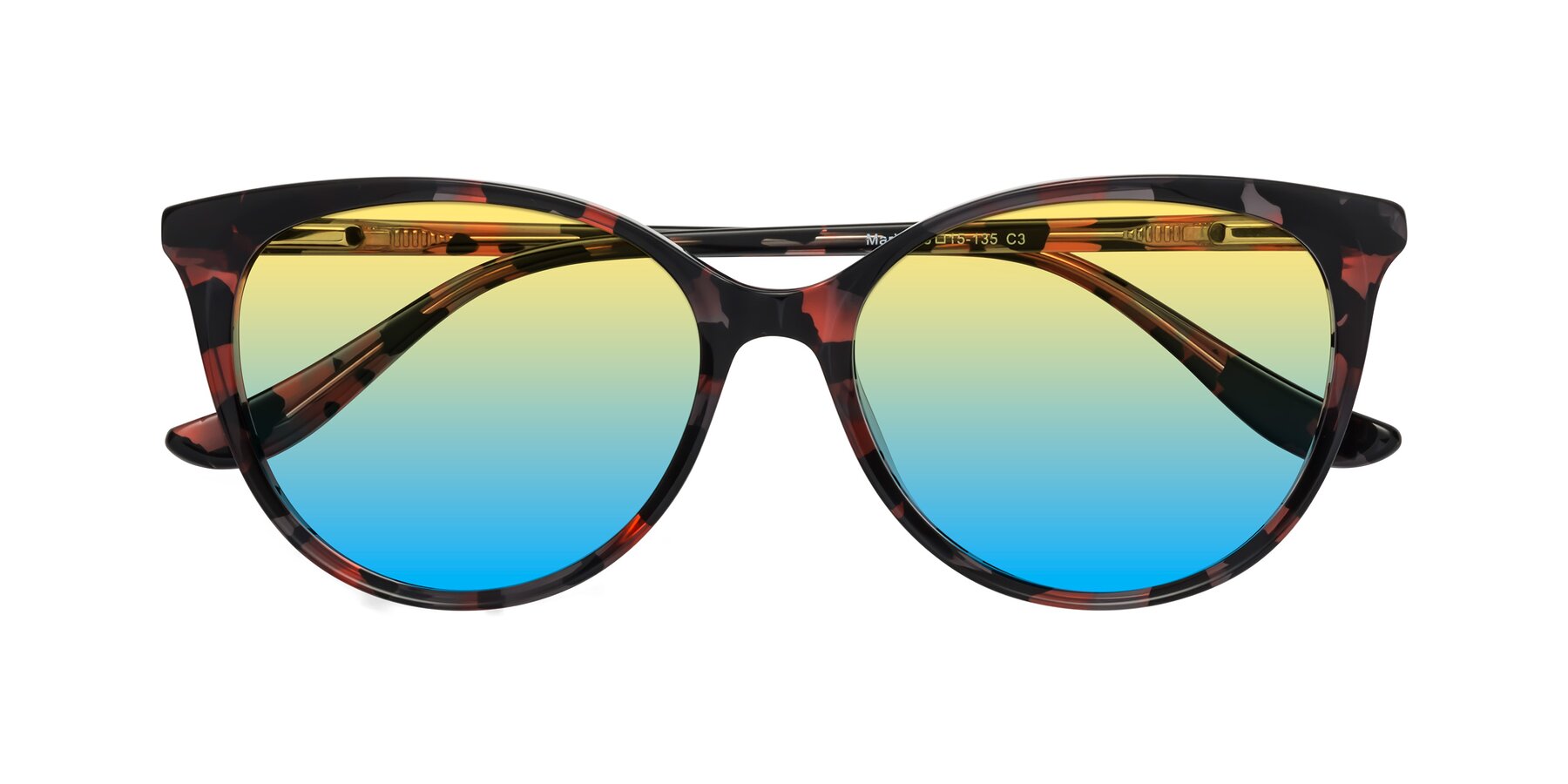 Folded Front of Maria in Red Tortoise with Yellow / Blue Gradient Lenses