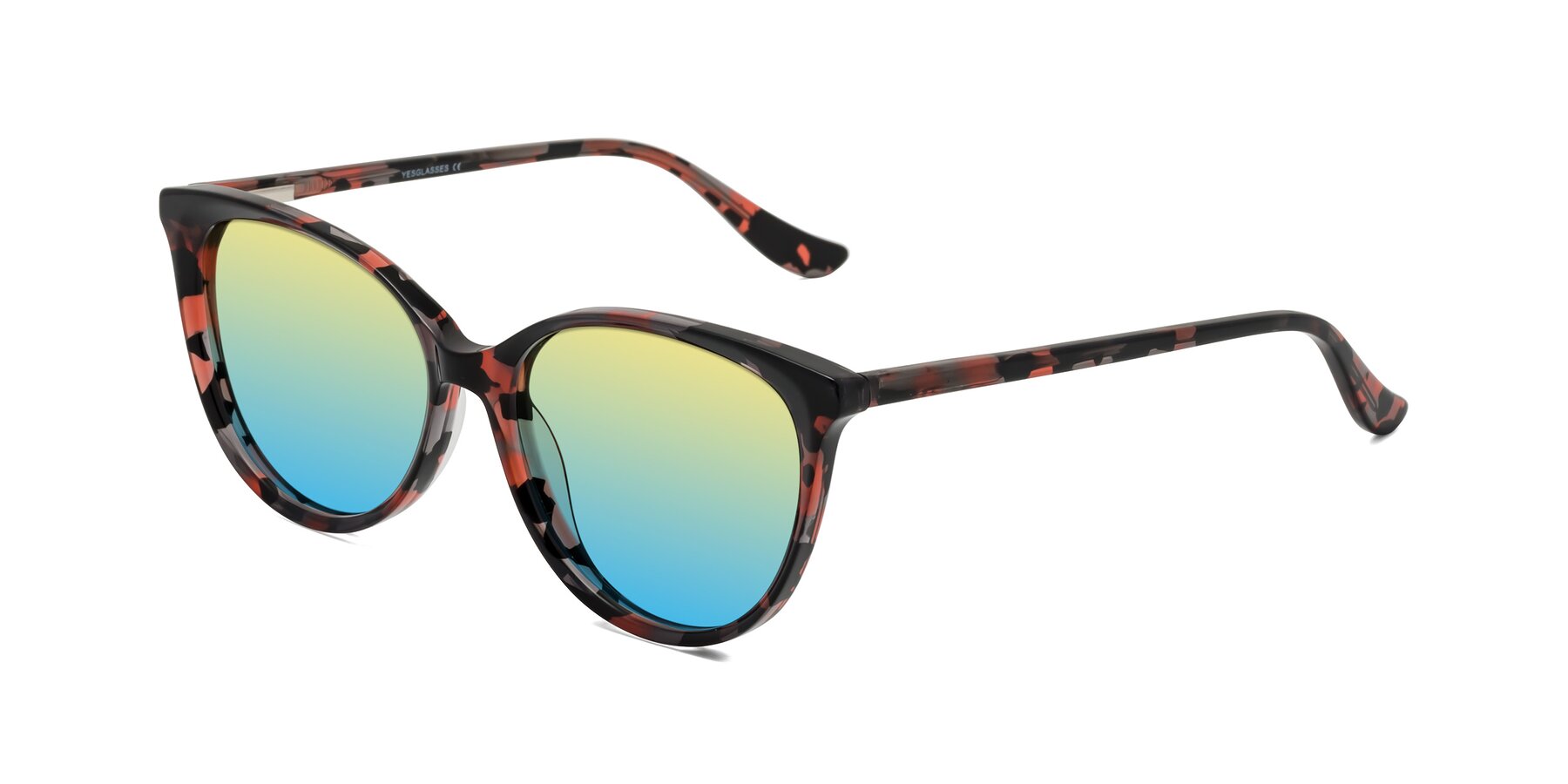 Angle of Maria in Red Tortoise with Yellow / Blue Gradient Lenses