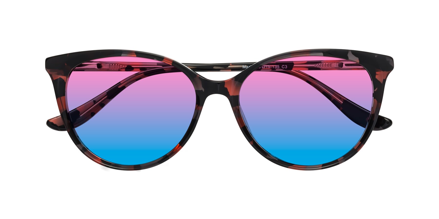 Folded Front of Maria in Red Tortoise with Pink / Blue Gradient Lenses