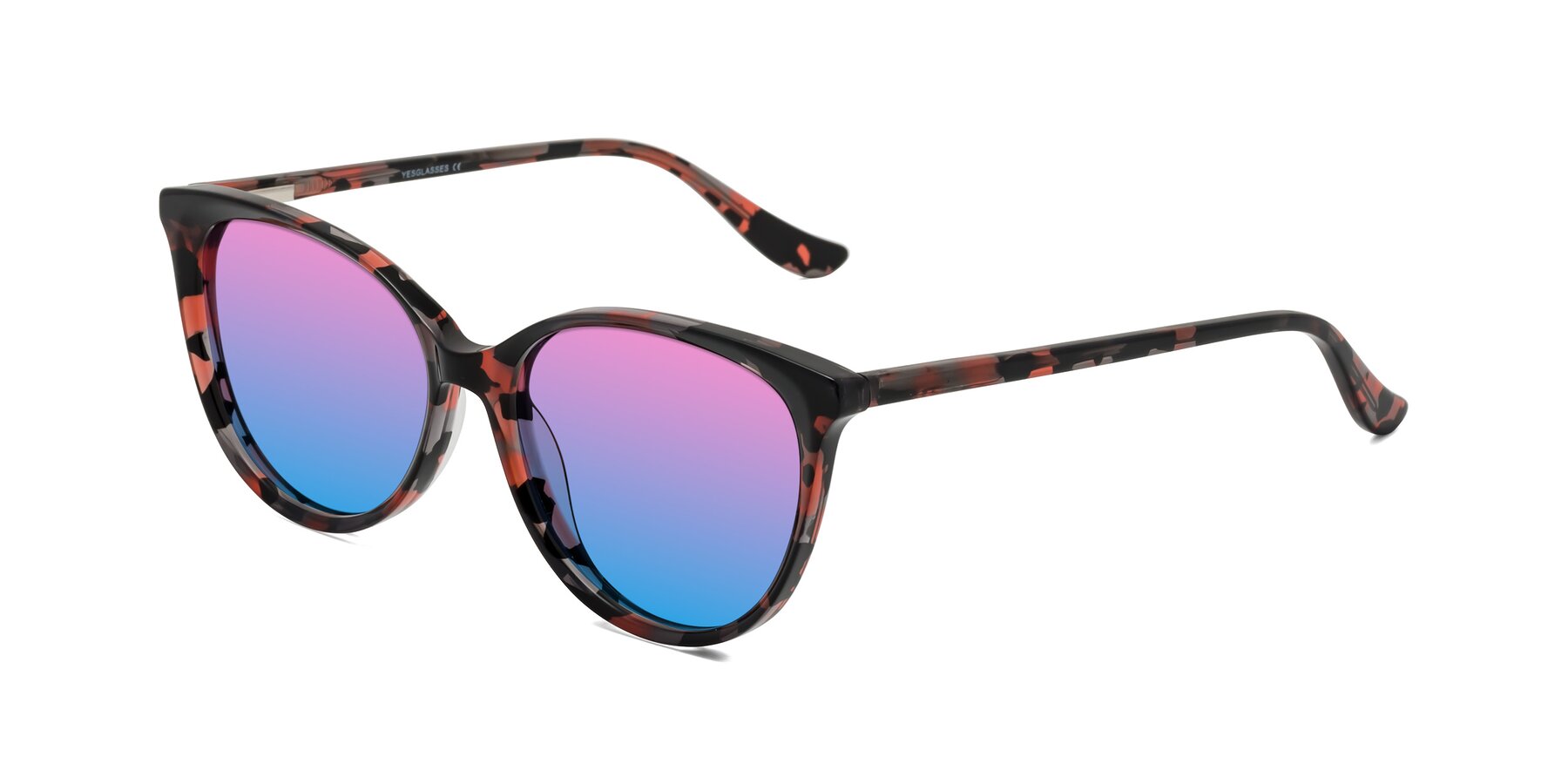 Angle of Maria in Red Tortoise with Pink / Blue Gradient Lenses