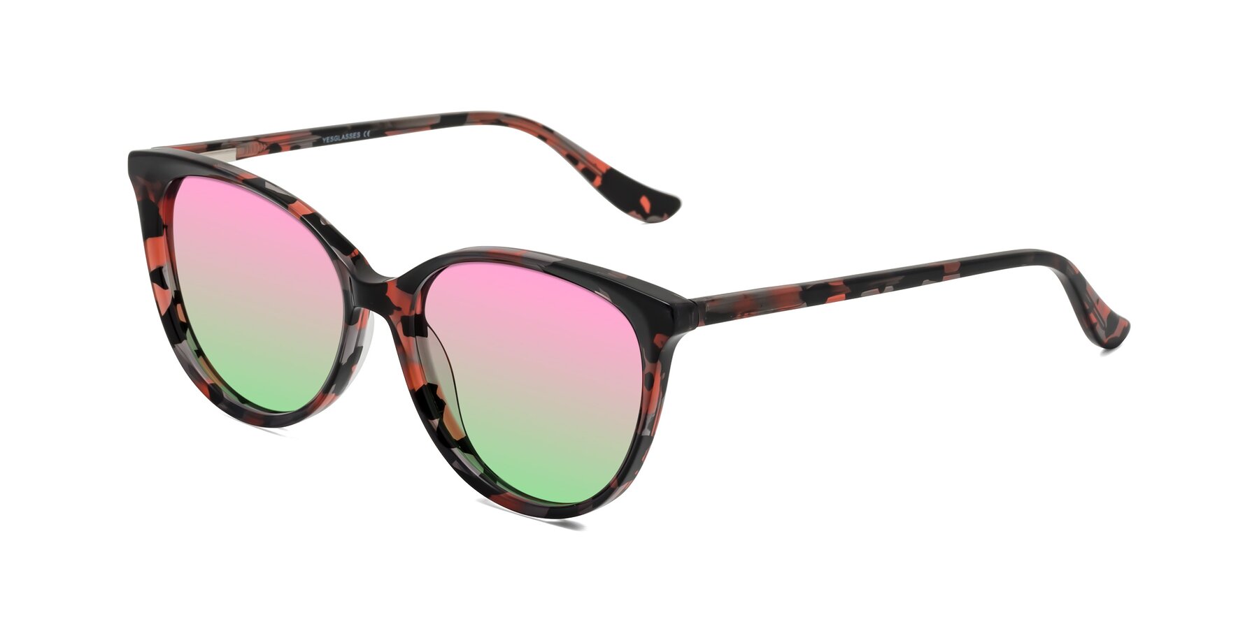 Angle of Maria in Red Tortoise with Pink / Green Gradient Lenses