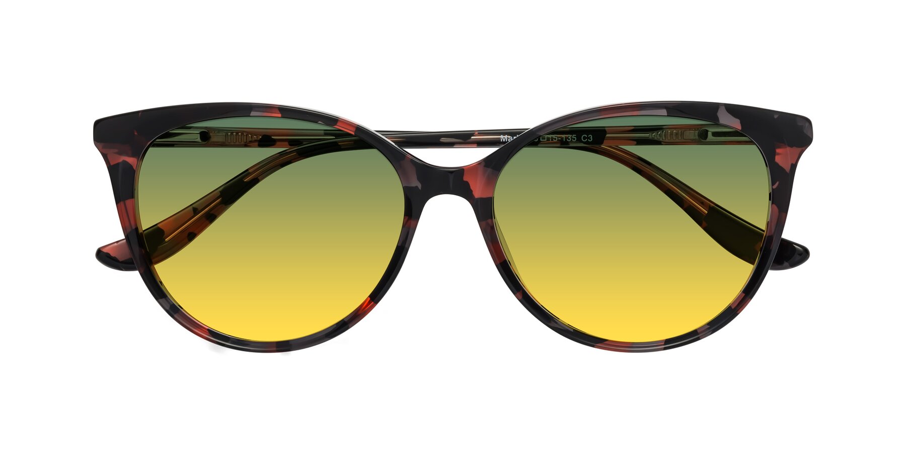 Folded Front of Maria in Red Tortoise with Green / Yellow Gradient Lenses