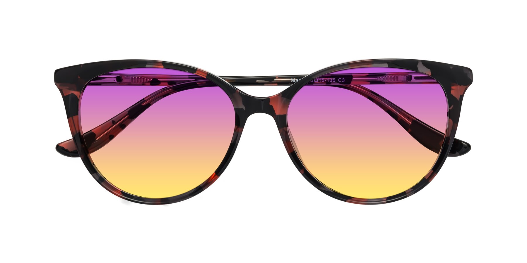 Folded Front of Maria in Red Tortoise with Purple / Yellow Gradient Lenses