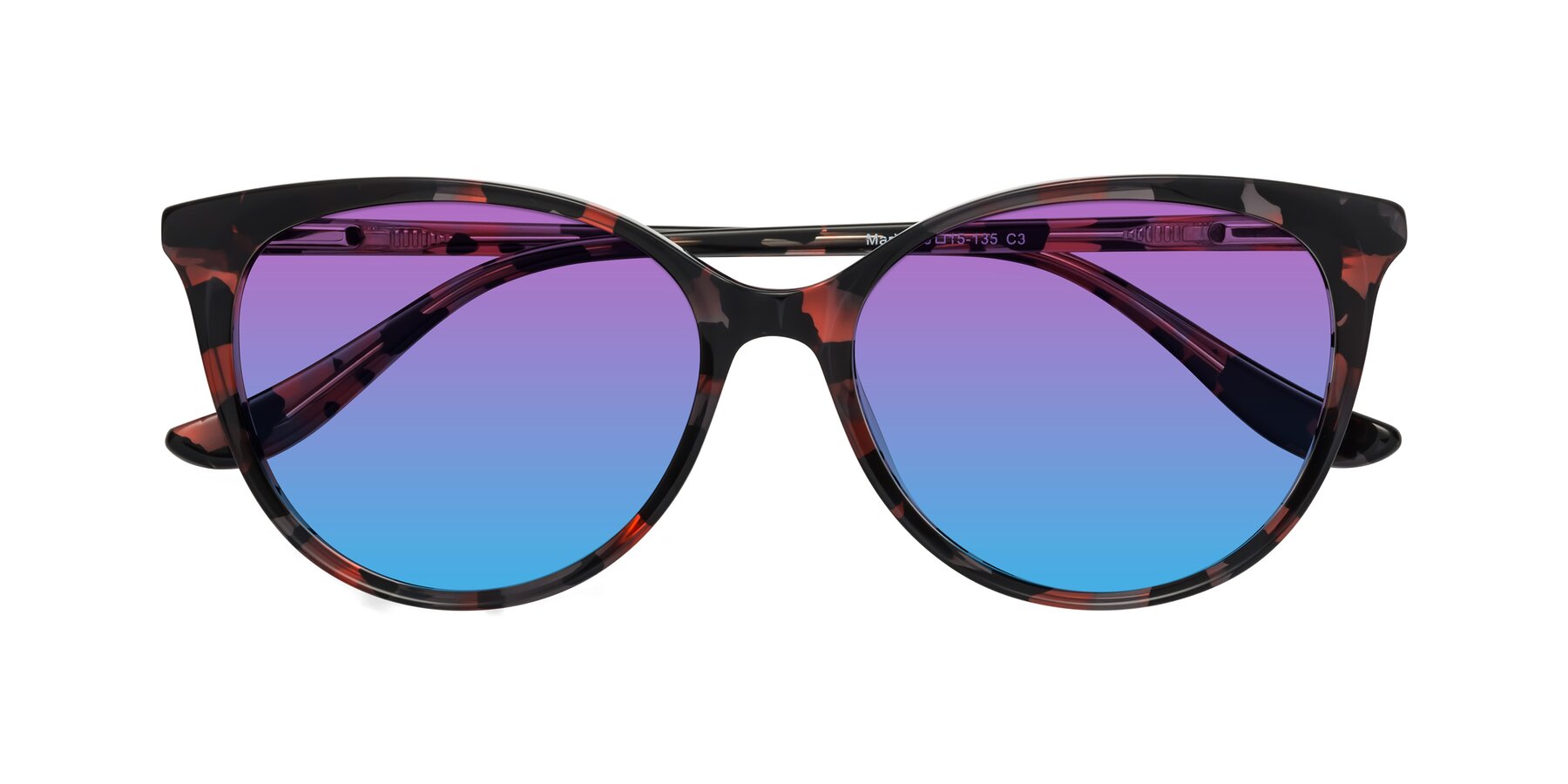 Folded Front of Maria in Red Tortoise with Purple / Blue Gradient Lenses