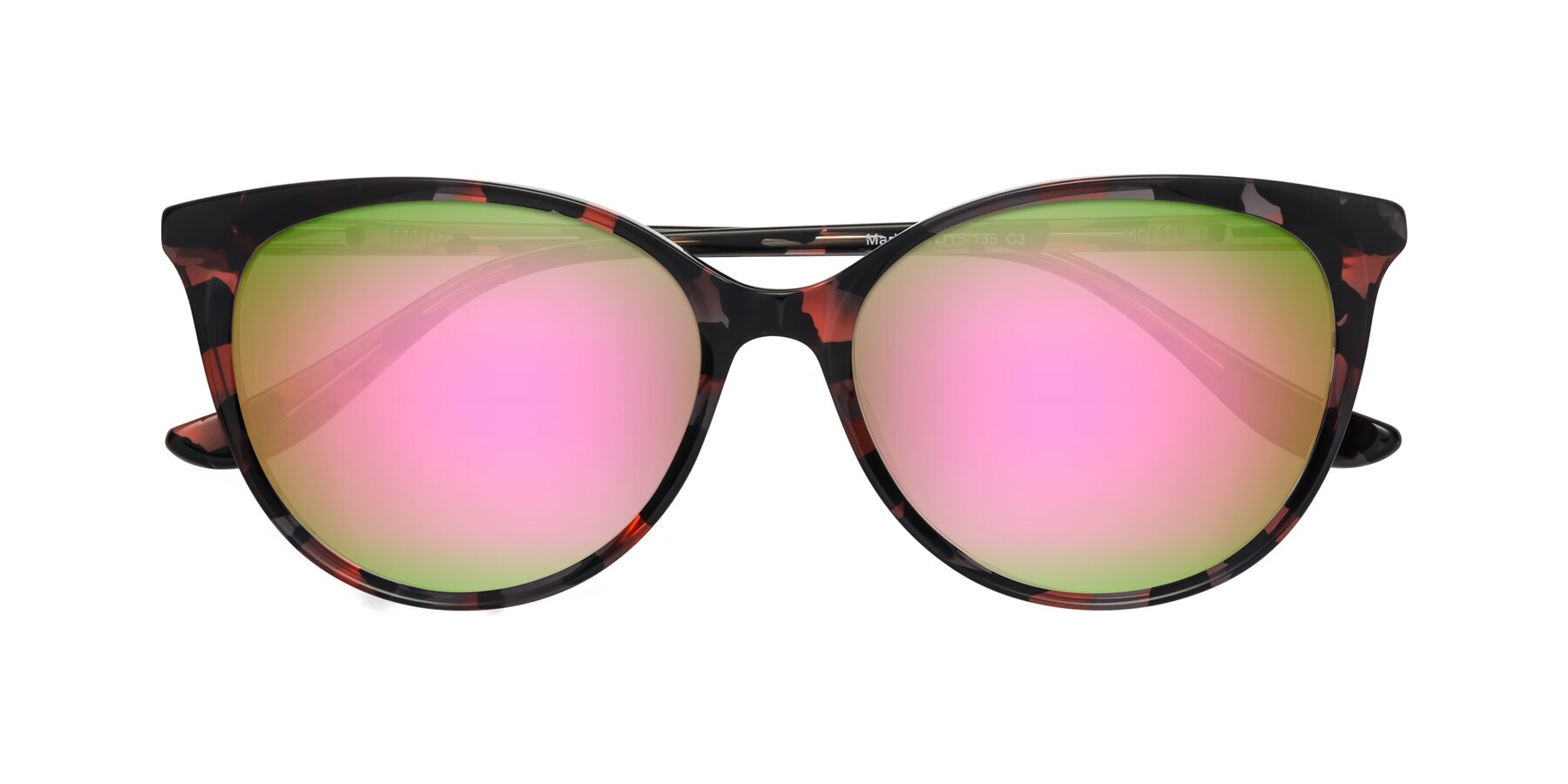 Folded Front of Maria in Red Tortoise with Pink Mirrored Lenses