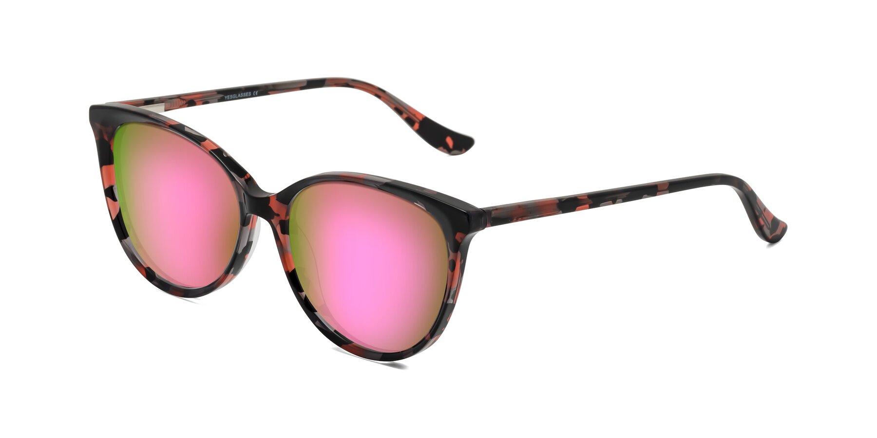 Angle of Maria in Red Tortoise with Pink Mirrored Lenses