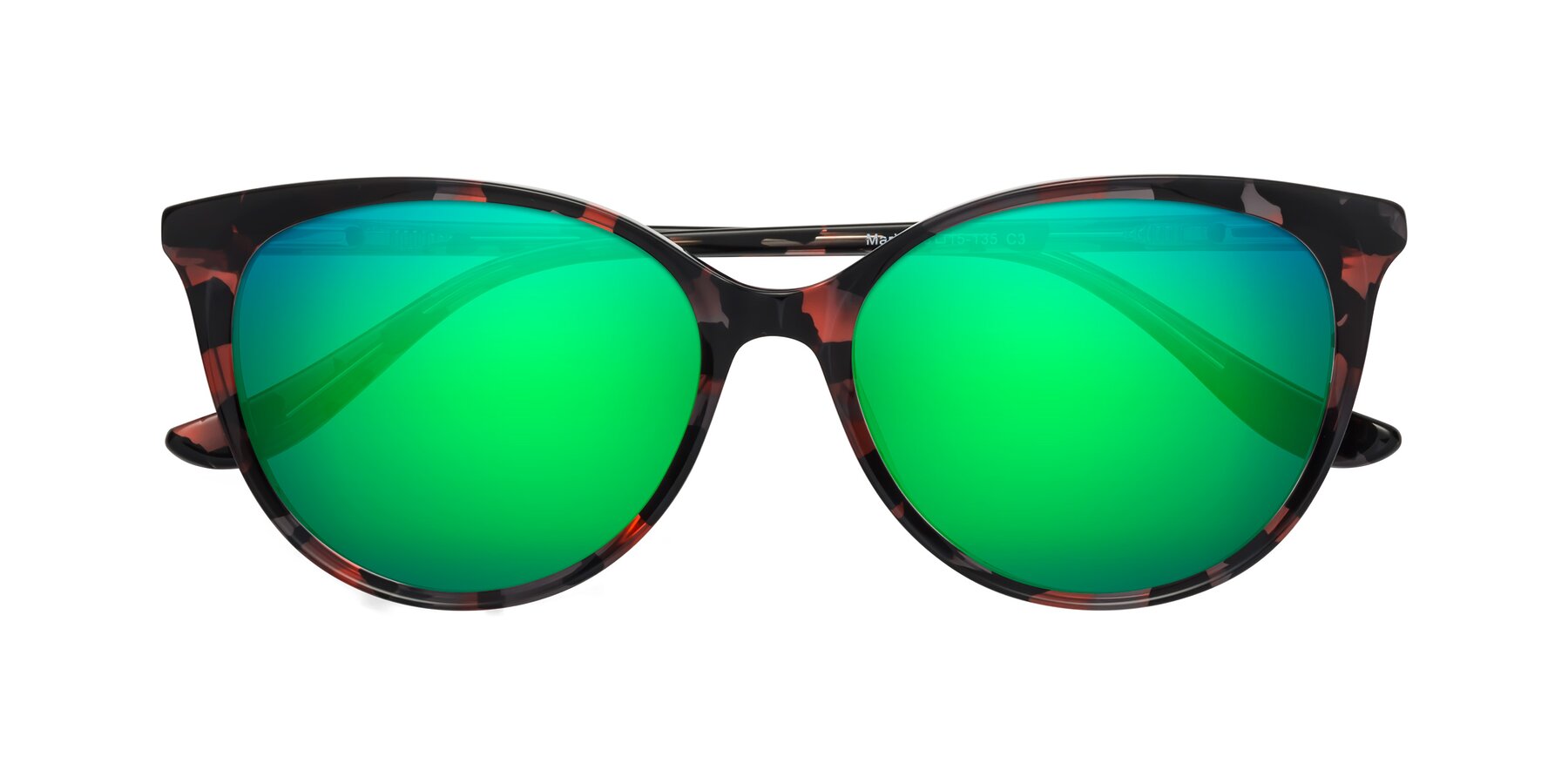 Folded Front of Maria in Red Tortoise with Green Mirrored Lenses