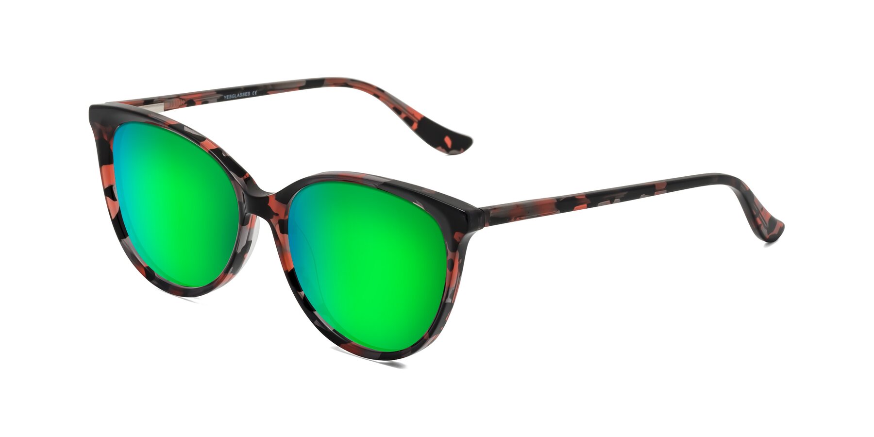 Angle of Maria in Red Tortoise with Green Mirrored Lenses