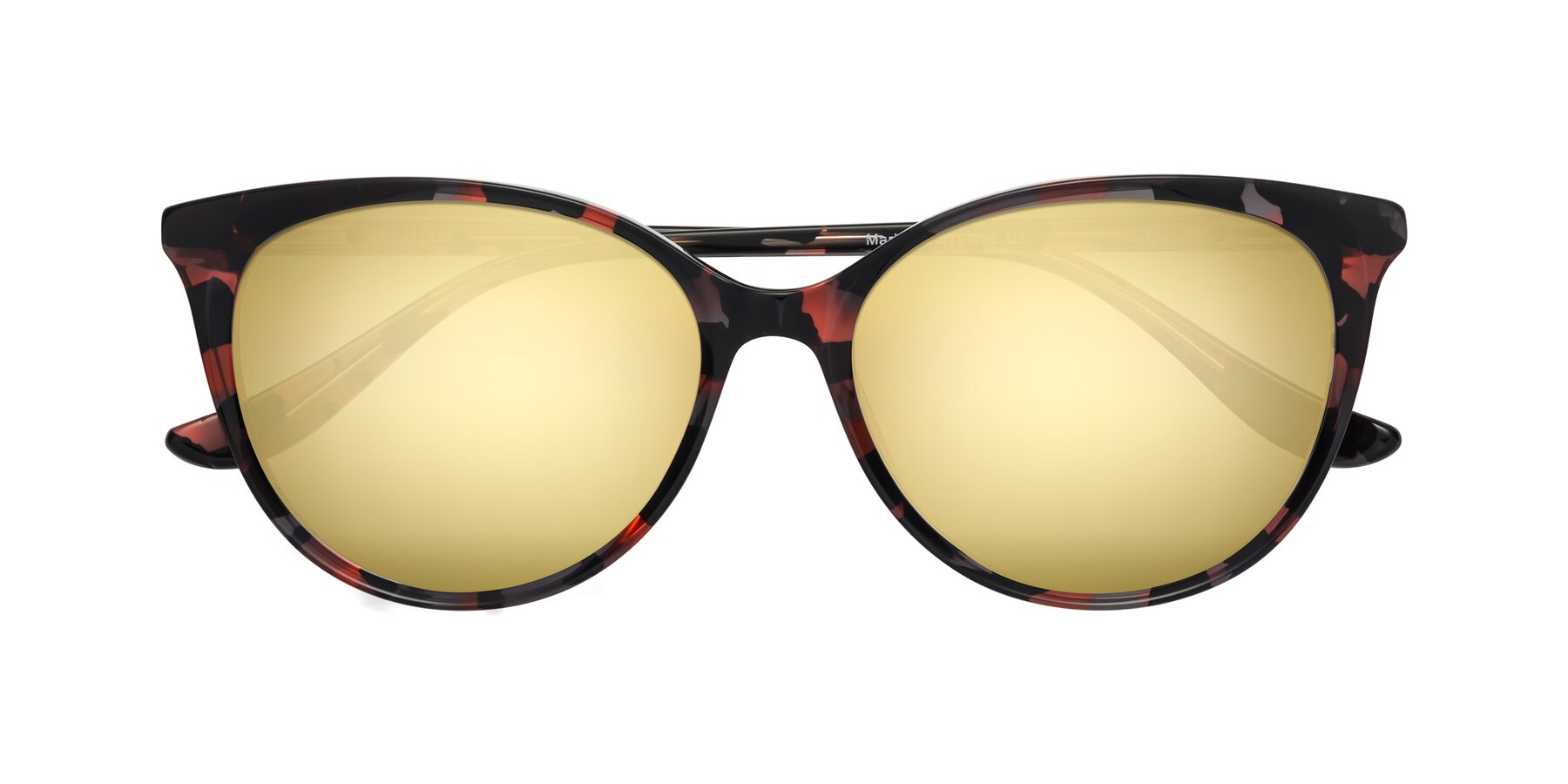 Folded Front of Maria in Red Tortoise with Gold Mirrored Lenses