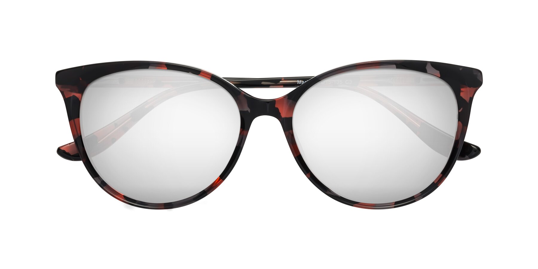 Folded Front of Maria in Red Tortoise with Silver Mirrored Lenses