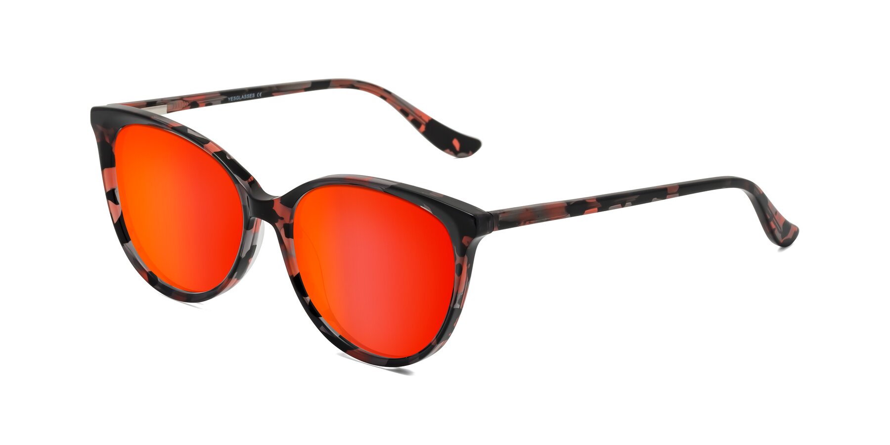 Angle of Maria in Red Tortoise with Red Gold Mirrored Lenses