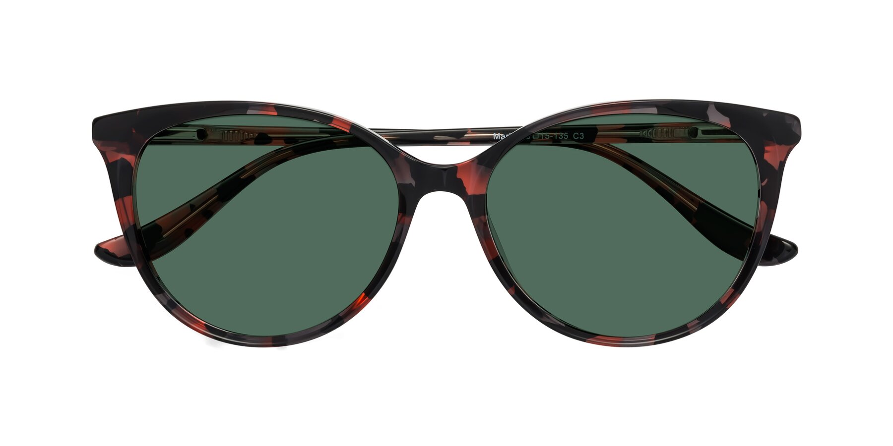 Folded Front of Maria in Red Tortoise with Green Polarized Lenses