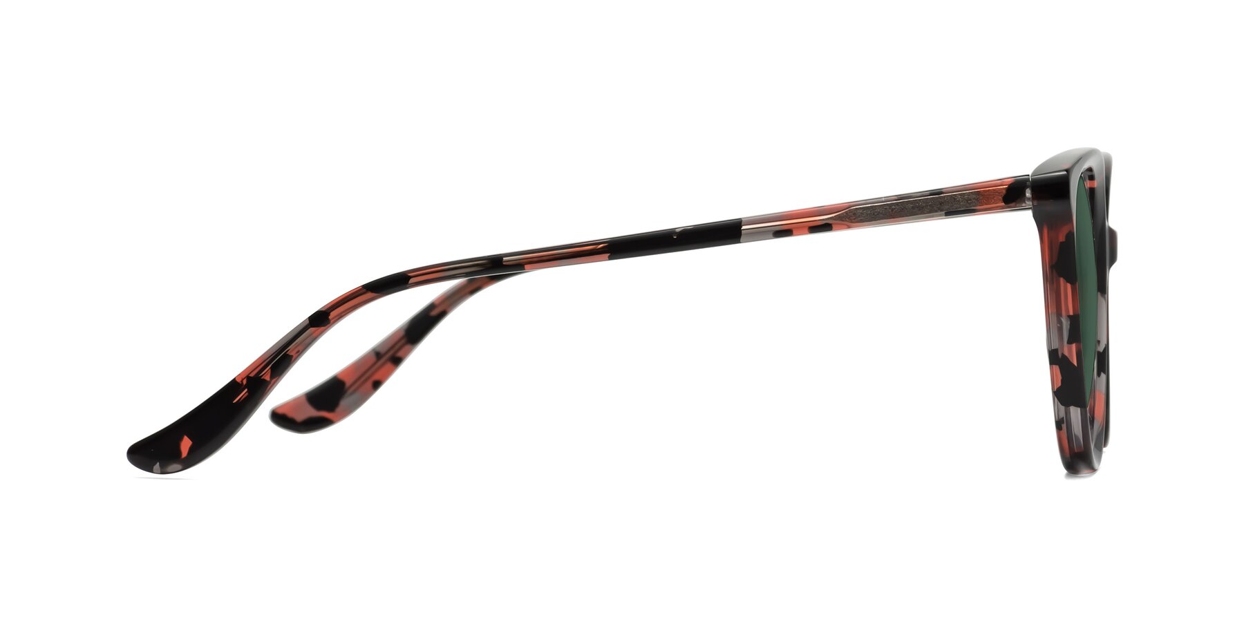 Side of Maria in Red Tortoise with Green Polarized Lenses