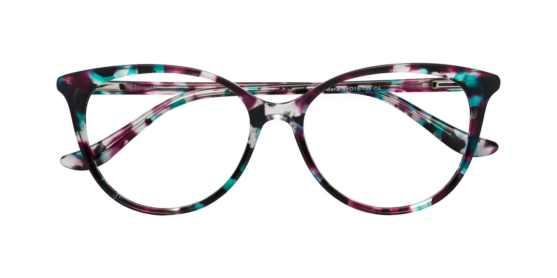 Folded Front of Maria in Floral Tortoise with Clear Eyeglass Lenses