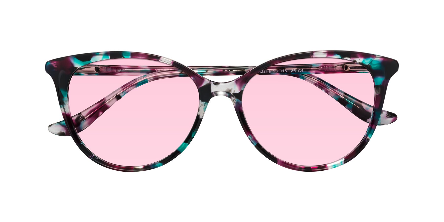 Folded Front of Maria in Floral Tortoise with Light Pink Tinted Lenses