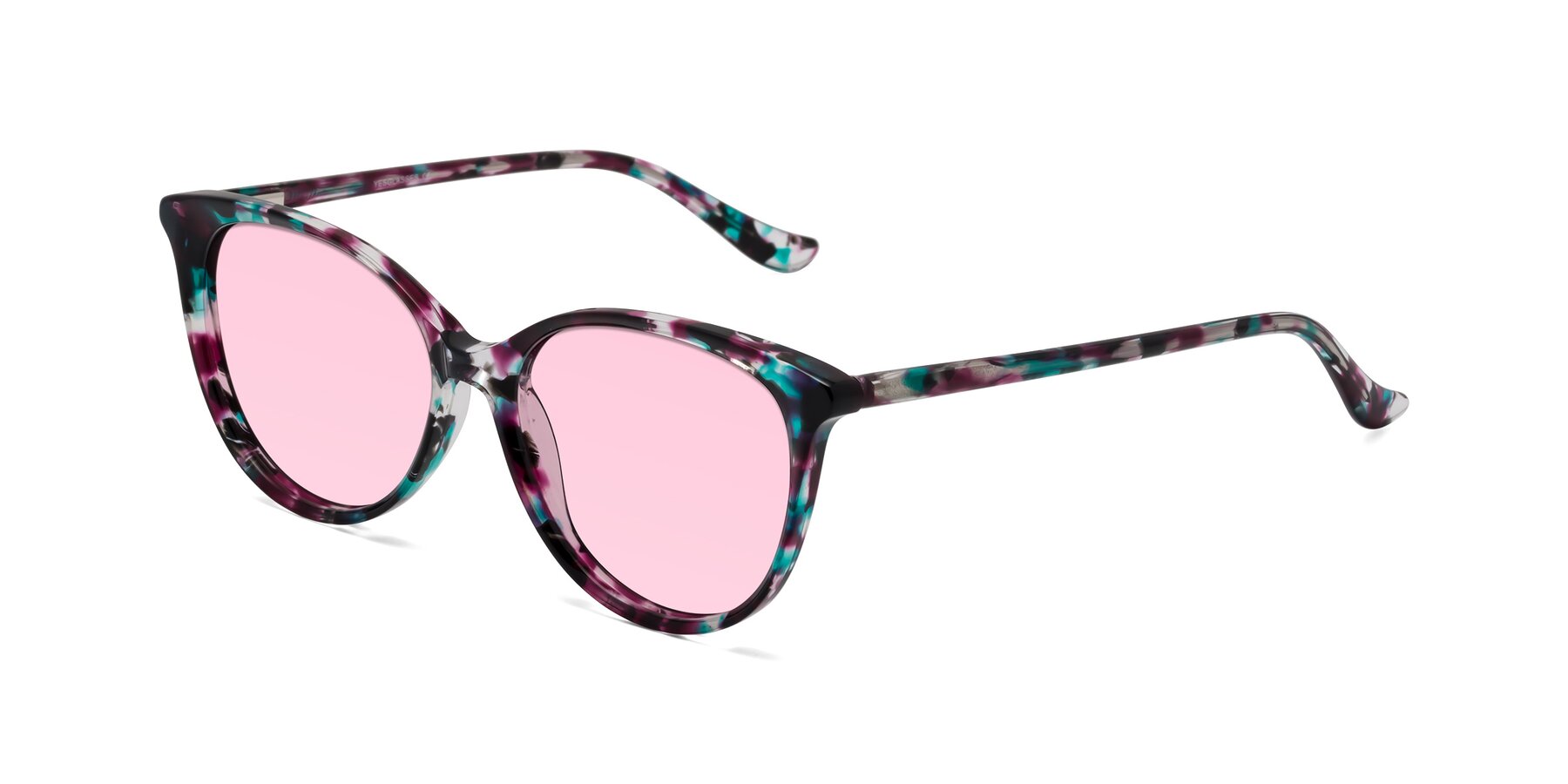 Angle of Maria in Floral Tortoise with Light Pink Tinted Lenses