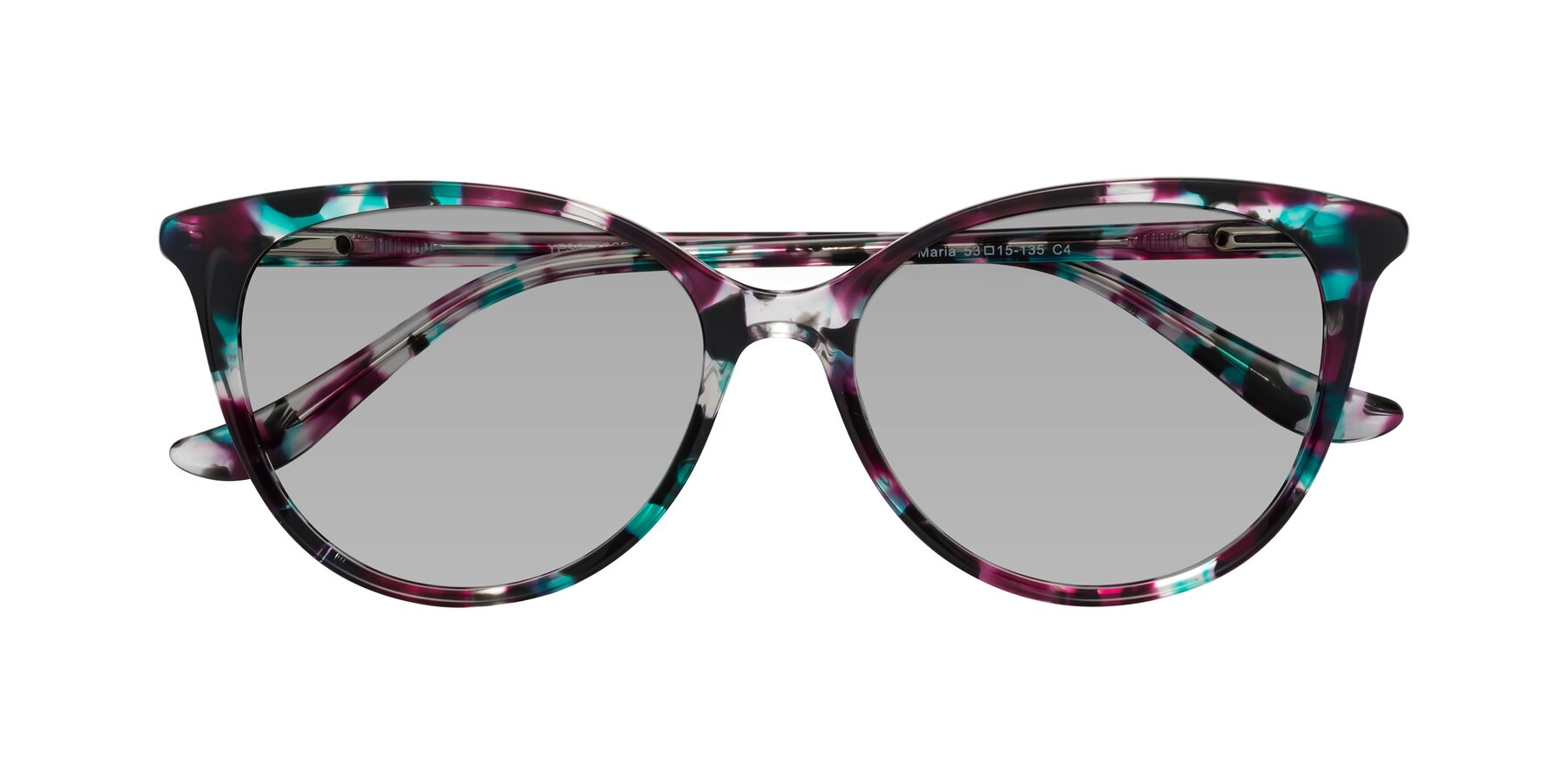 Folded Front of Maria in Floral Tortoise with Light Gray Tinted Lenses