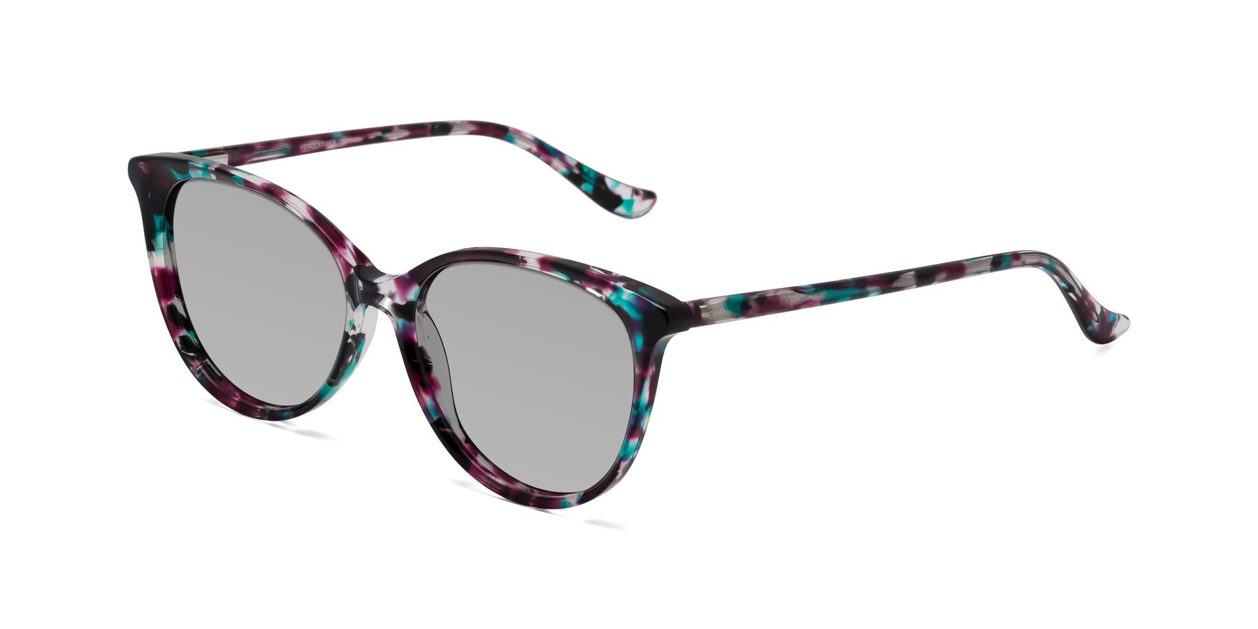 Angle of Maria in Floral Tortoise with Light Gray Tinted Lenses