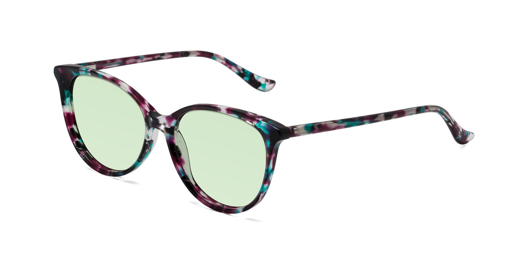 Angle of Maria in Floral Tortoise with Light Green Tinted Lenses