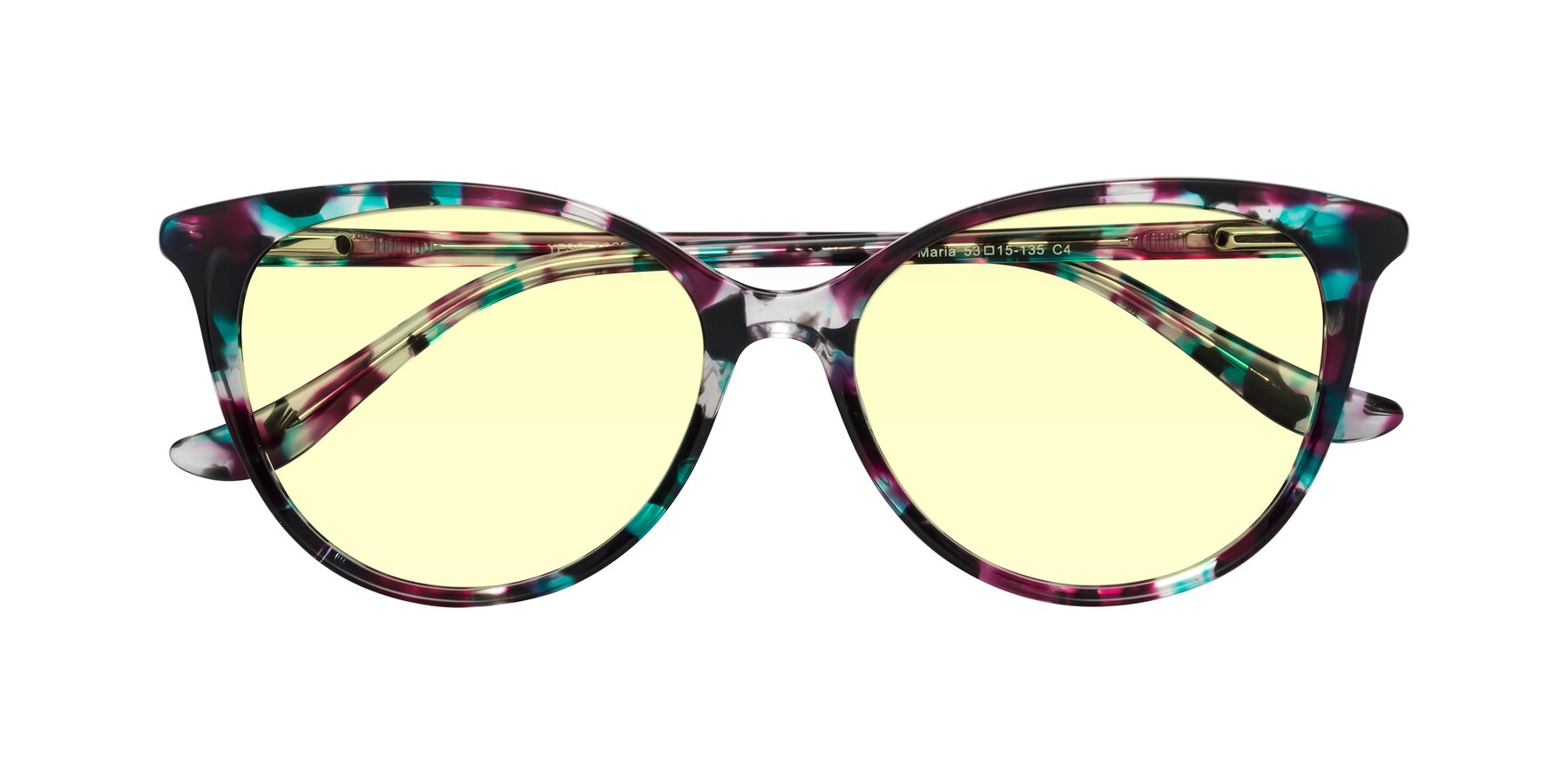 Folded Front of Maria in Floral Tortoise with Light Yellow Tinted Lenses