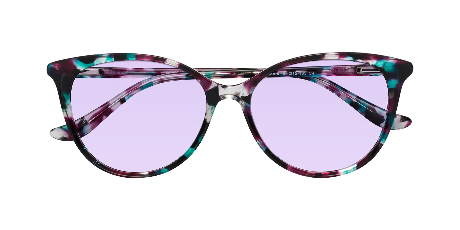 Folded Front of Maria in Floral Tortoise with Light Purple Tinted Lenses