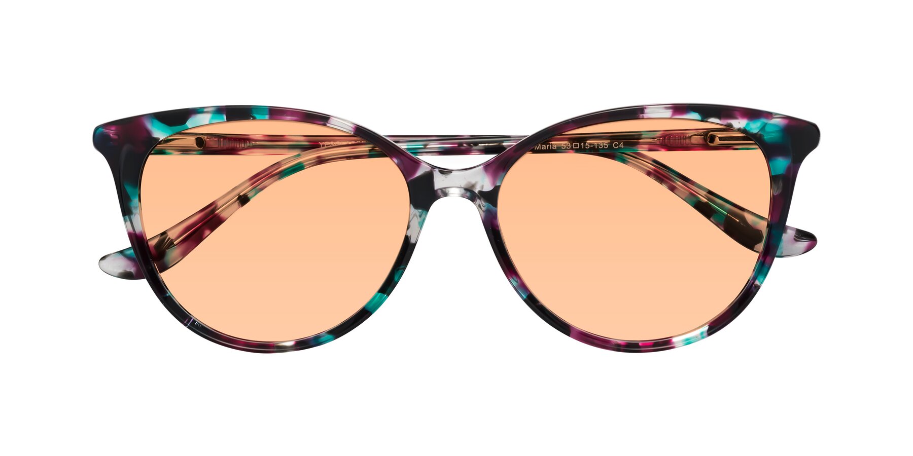 Folded Front of Maria in Floral Tortoise with Light Orange Tinted Lenses