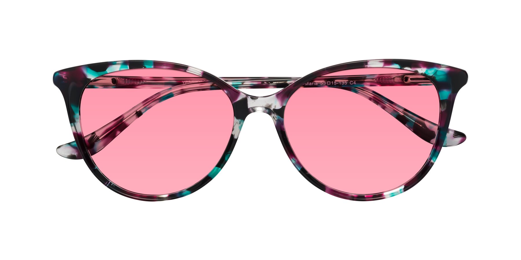 Folded Front of Maria in Floral Tortoise with Pink Tinted Lenses