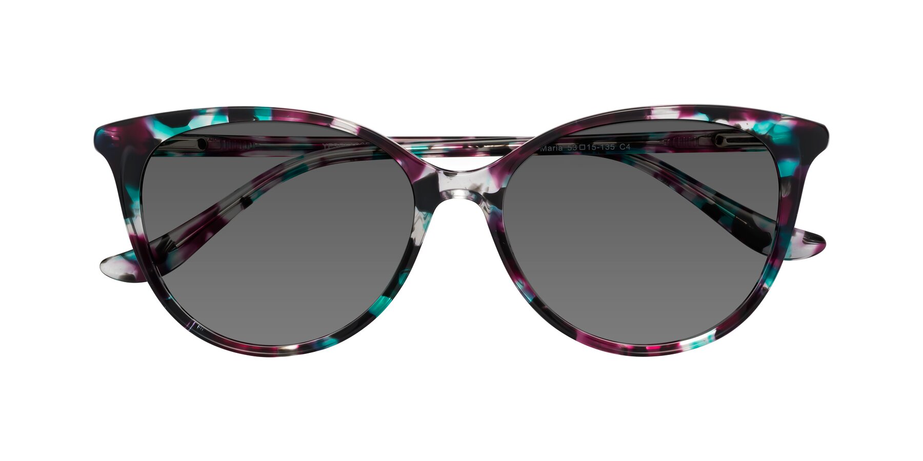 Folded Front of Maria in Floral Tortoise with Medium Gray Tinted Lenses