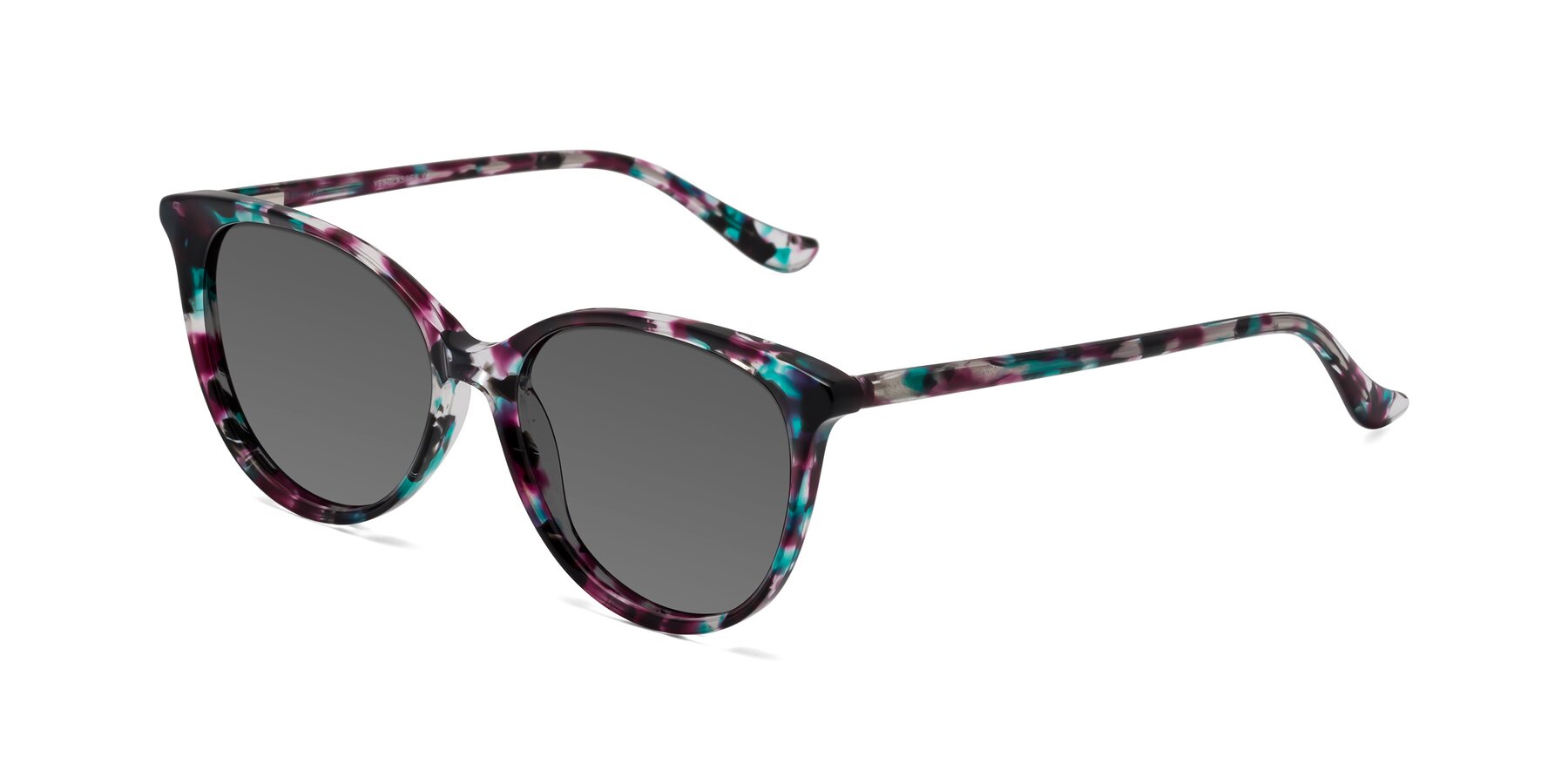 Angle of Maria in Floral Tortoise with Medium Gray Tinted Lenses