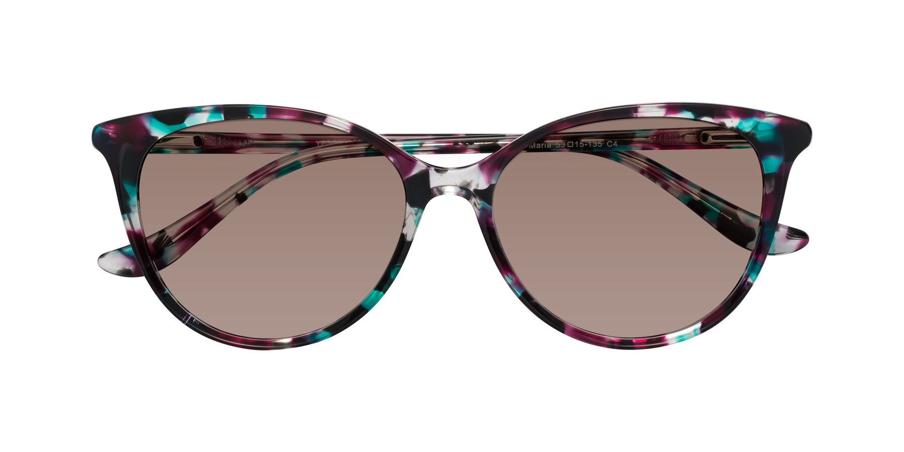 Folded Front of Maria in Floral Tortoise with Medium Brown Tinted Lenses