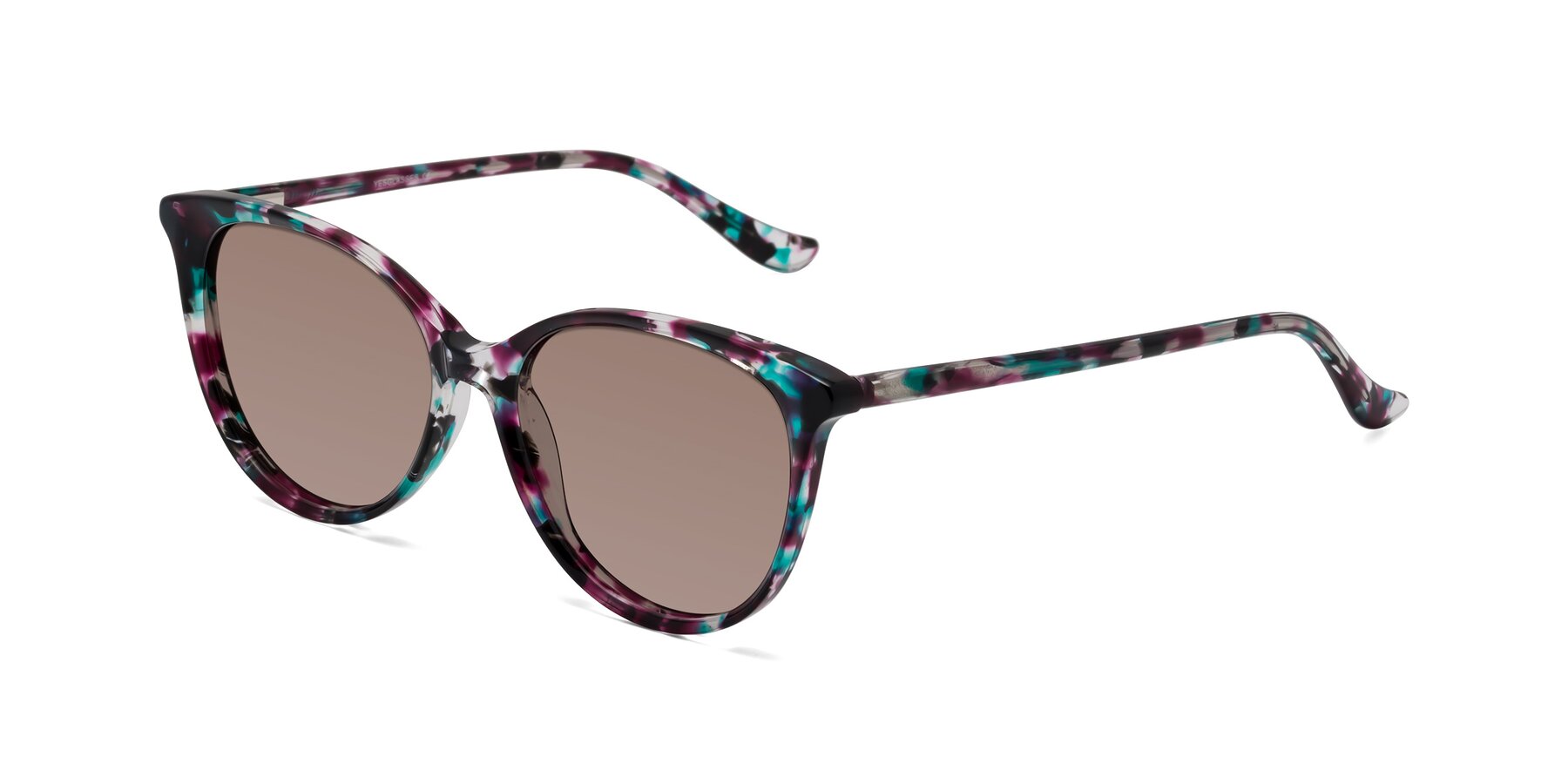 Angle of Maria in Floral Tortoise with Medium Brown Tinted Lenses