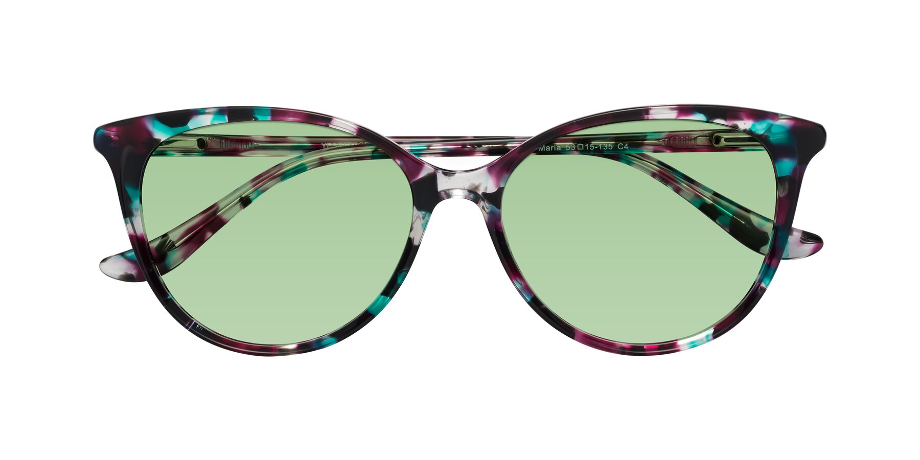 Folded Front of Maria in Floral Tortoise with Medium Green Tinted Lenses