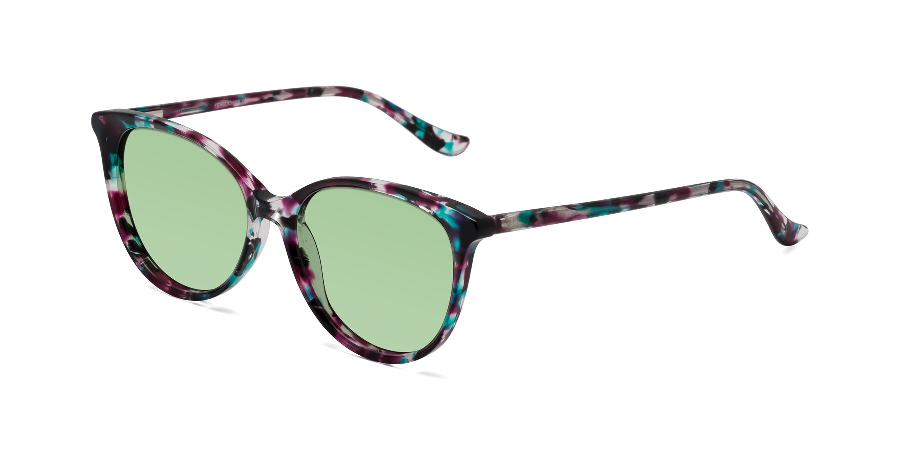 Angle of Maria in Floral Tortoise with Medium Green Tinted Lenses