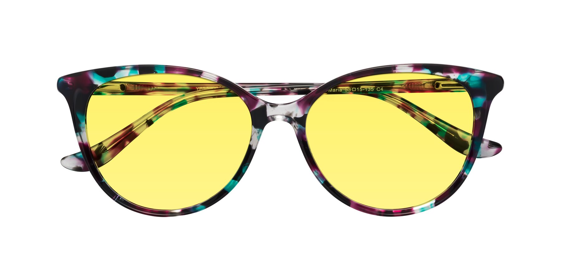 Folded Front of Maria in Floral Tortoise with Medium Yellow Tinted Lenses