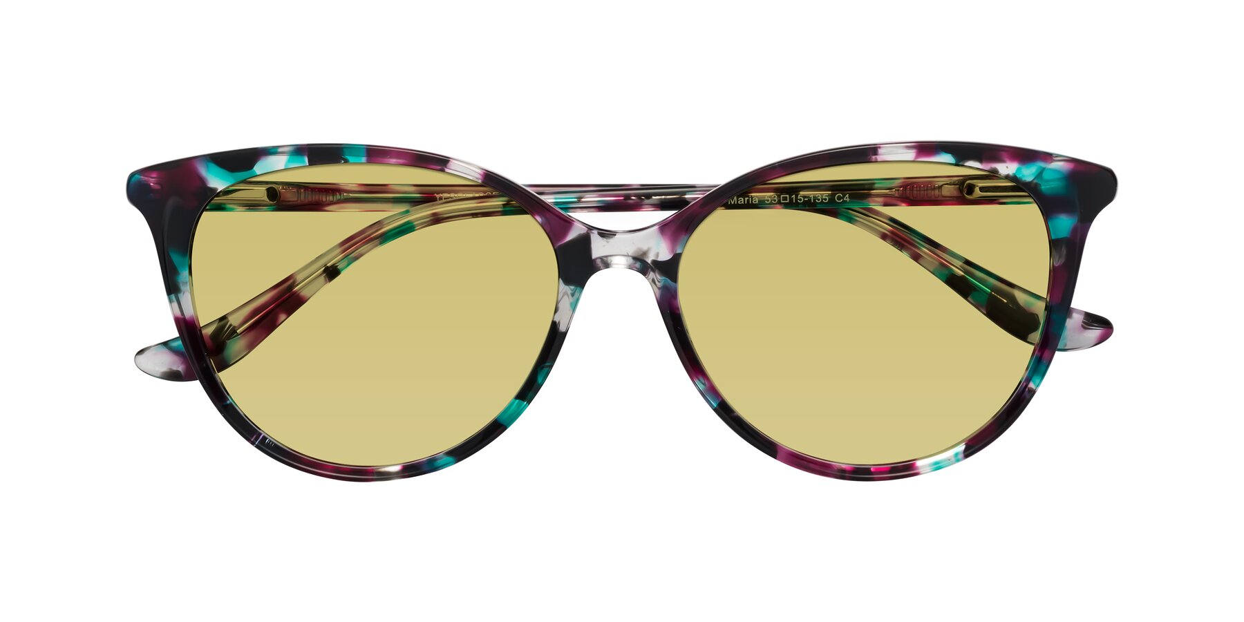 Folded Front of Maria in Floral Tortoise with Medium Champagne Tinted Lenses