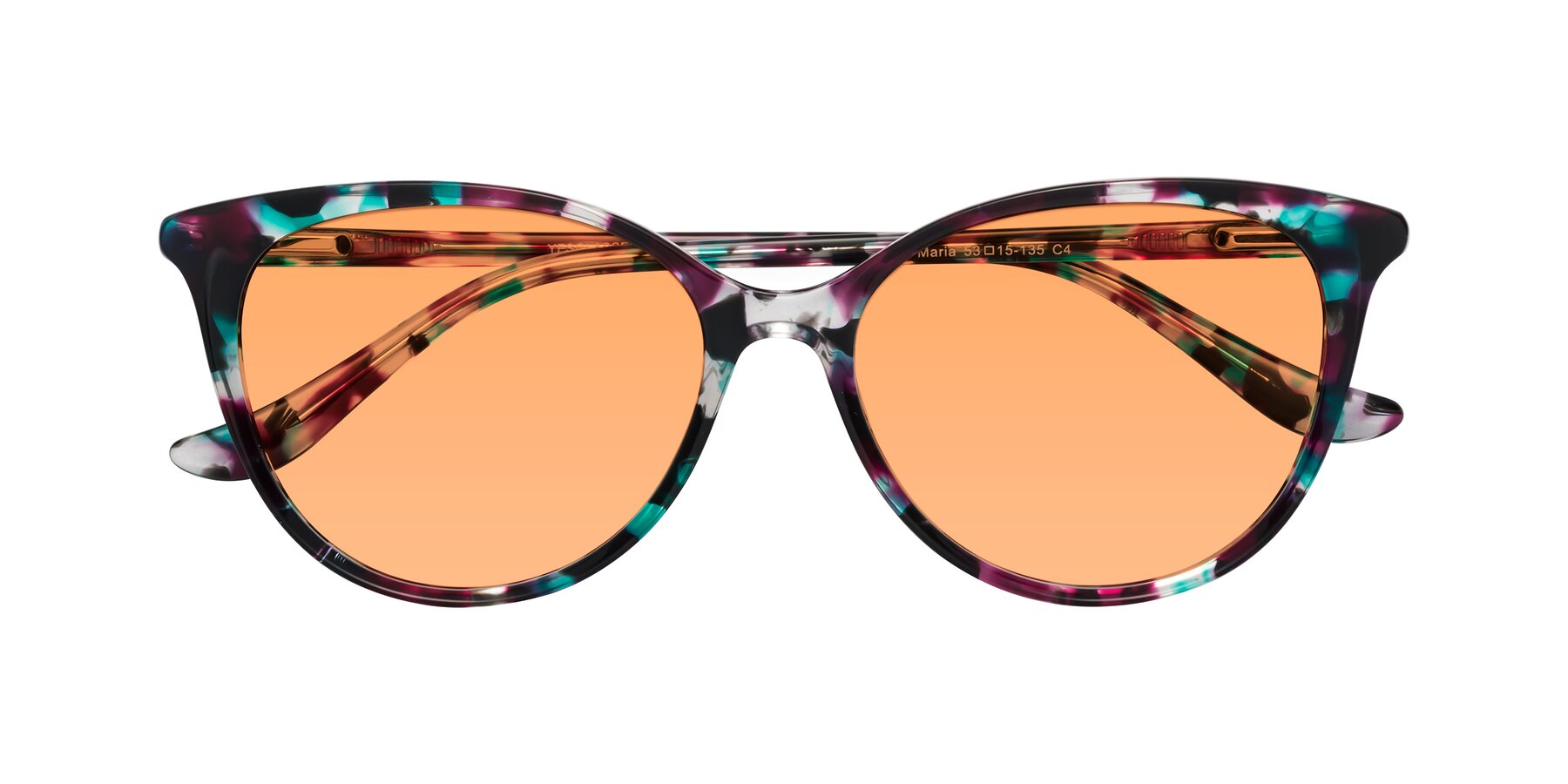 Folded Front of Maria in Floral Tortoise with Medium Orange Tinted Lenses